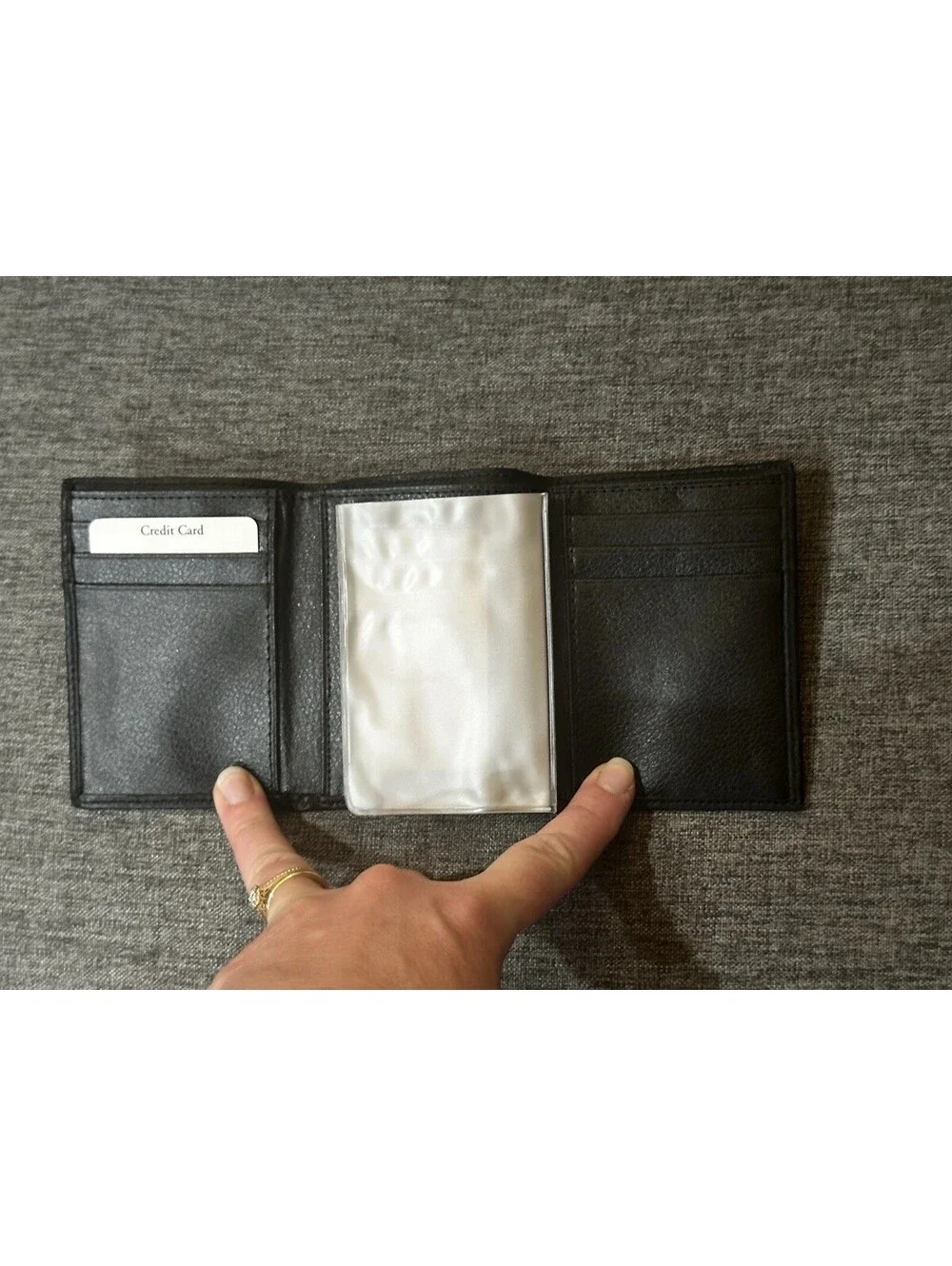 NEW Vintage Bass Fish Black Leather Trifold Wallet in Engraved Wooden Gift Box